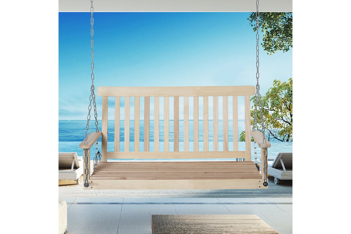 Outsunny Outdoor 2 Seater Wooden Swing Chair with Hanging Chain | Natural-2