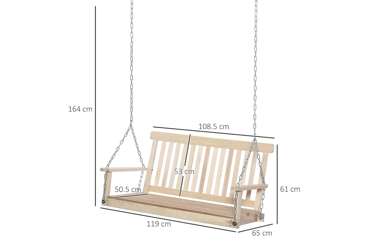 Outsunny Outdoor 2 Seater Wooden Swing Chair with Hanging Chain | Natural-5