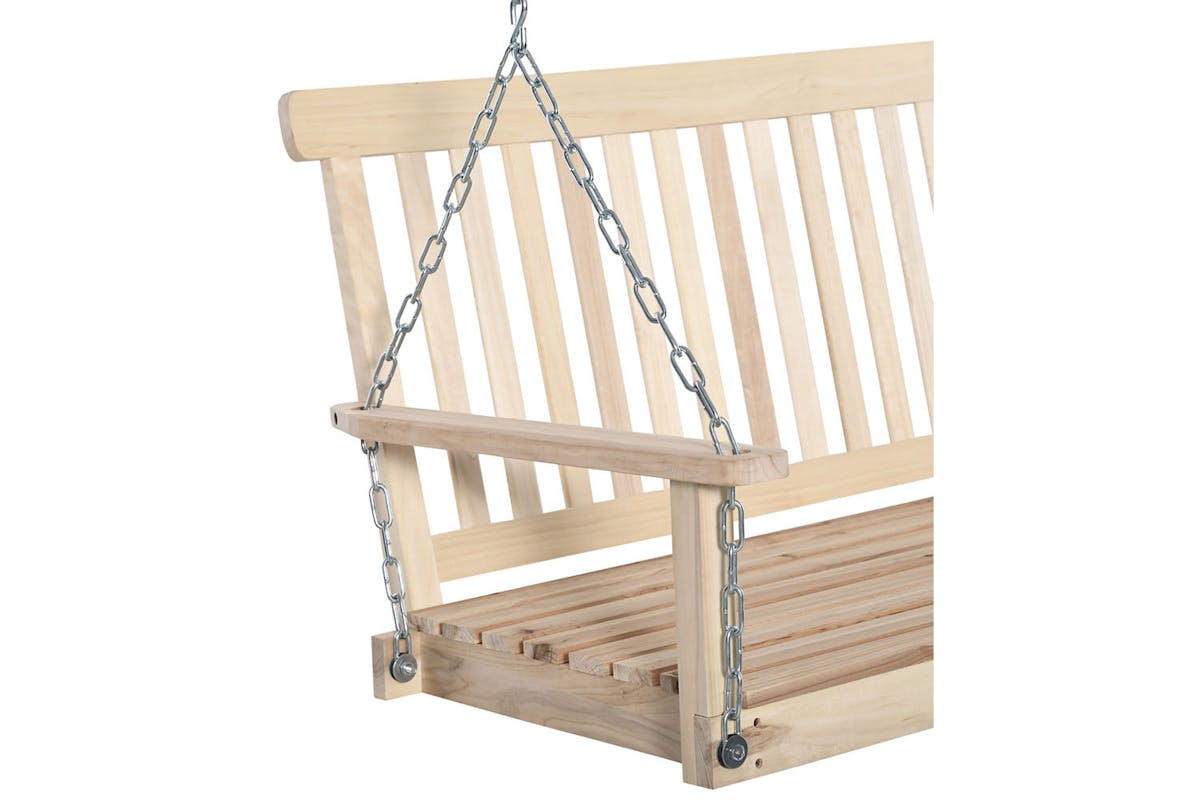 Outsunny Outdoor 2 Seater Wooden Swing Chair with Hanging Chain | Natural-7