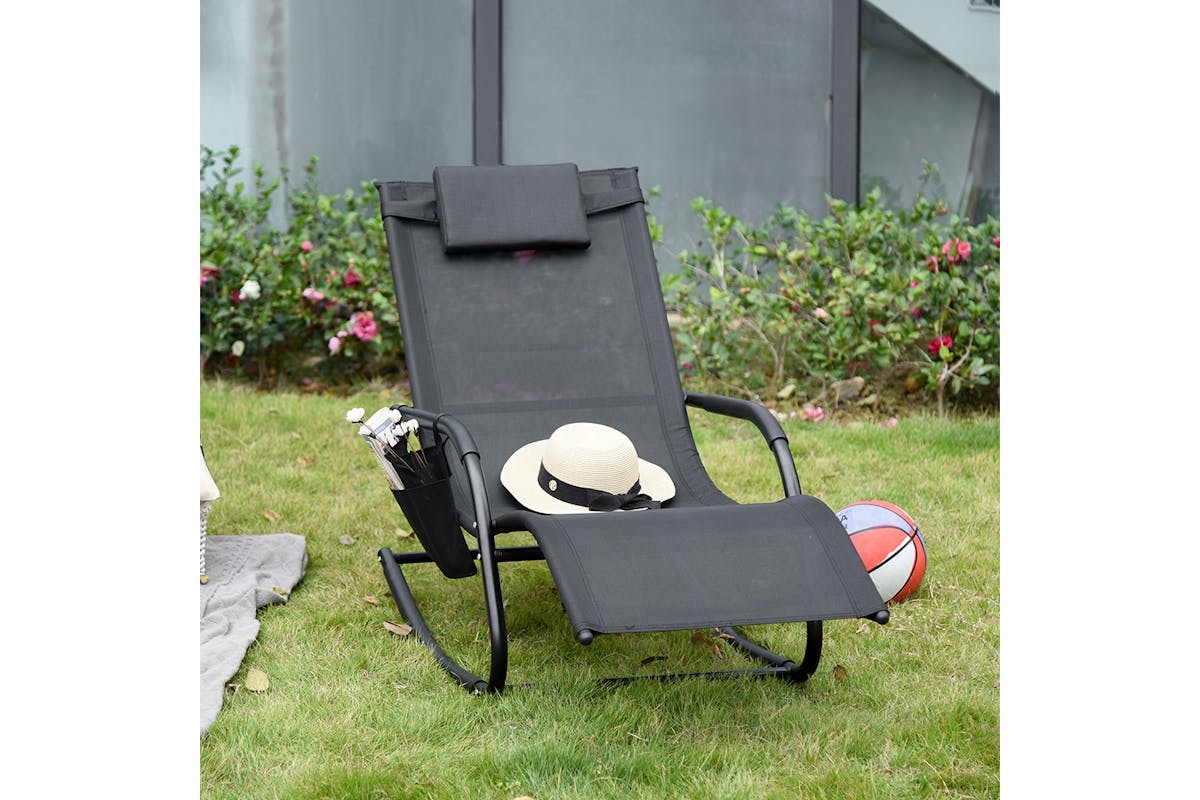 Outsunny Breathable Mesh Rocking Chair with Headrest | Black-2