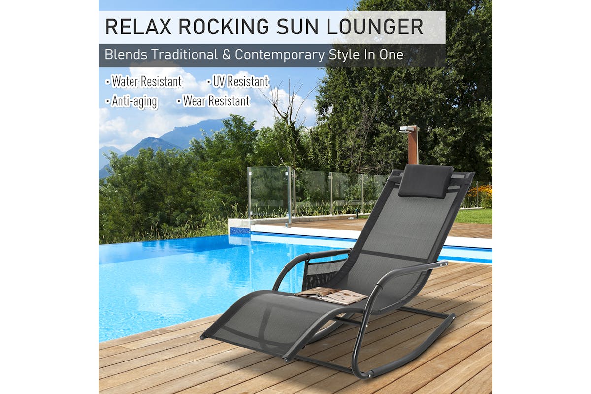 Outsunny Breathable Mesh Rocking Chair with Headrest | Black-3