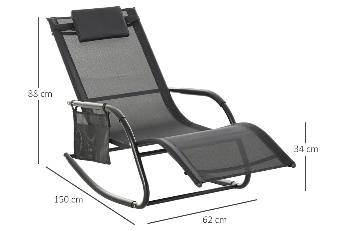 Outsunny Breathable Mesh Rocking Chair with Headrest | Black-5
