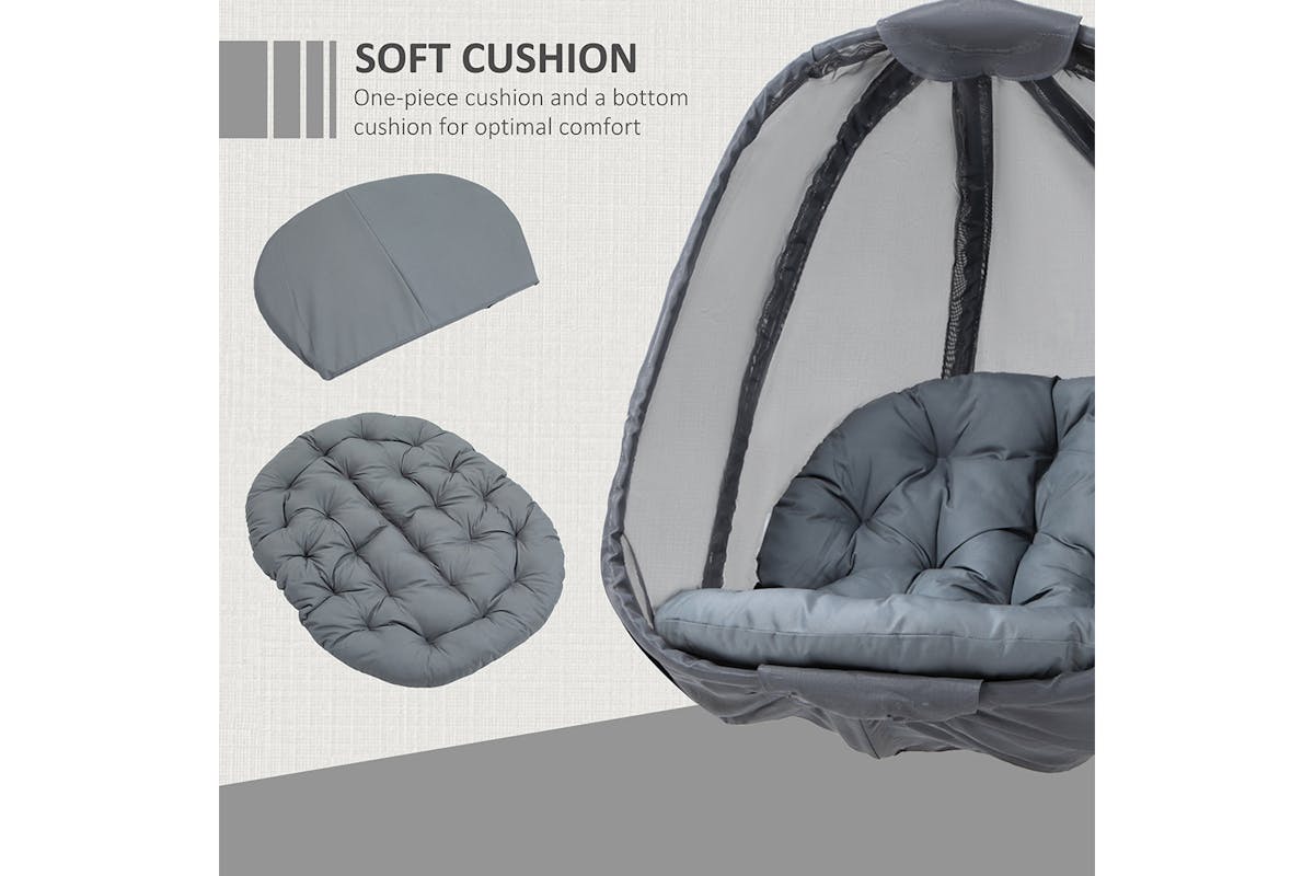Outsunny Hanging Egg Chair with Cushion | Black/Grey-3