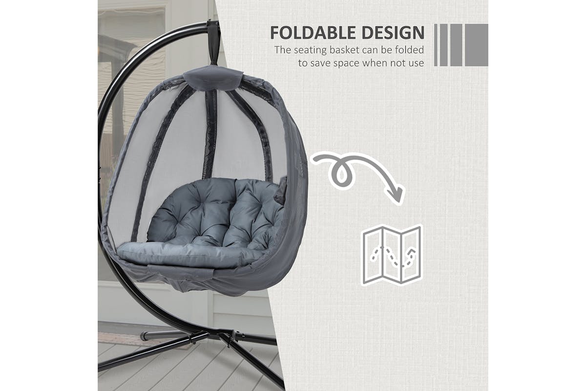 Outsunny Hanging Egg Chair with Cushion | Black/Grey-4