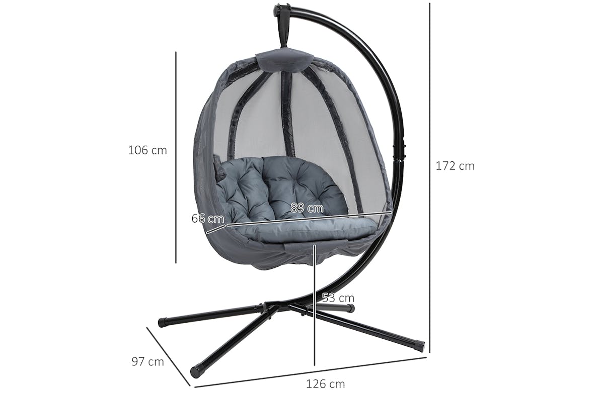 Outsunny Hanging Egg Chair with Cushion | Black/Grey-5