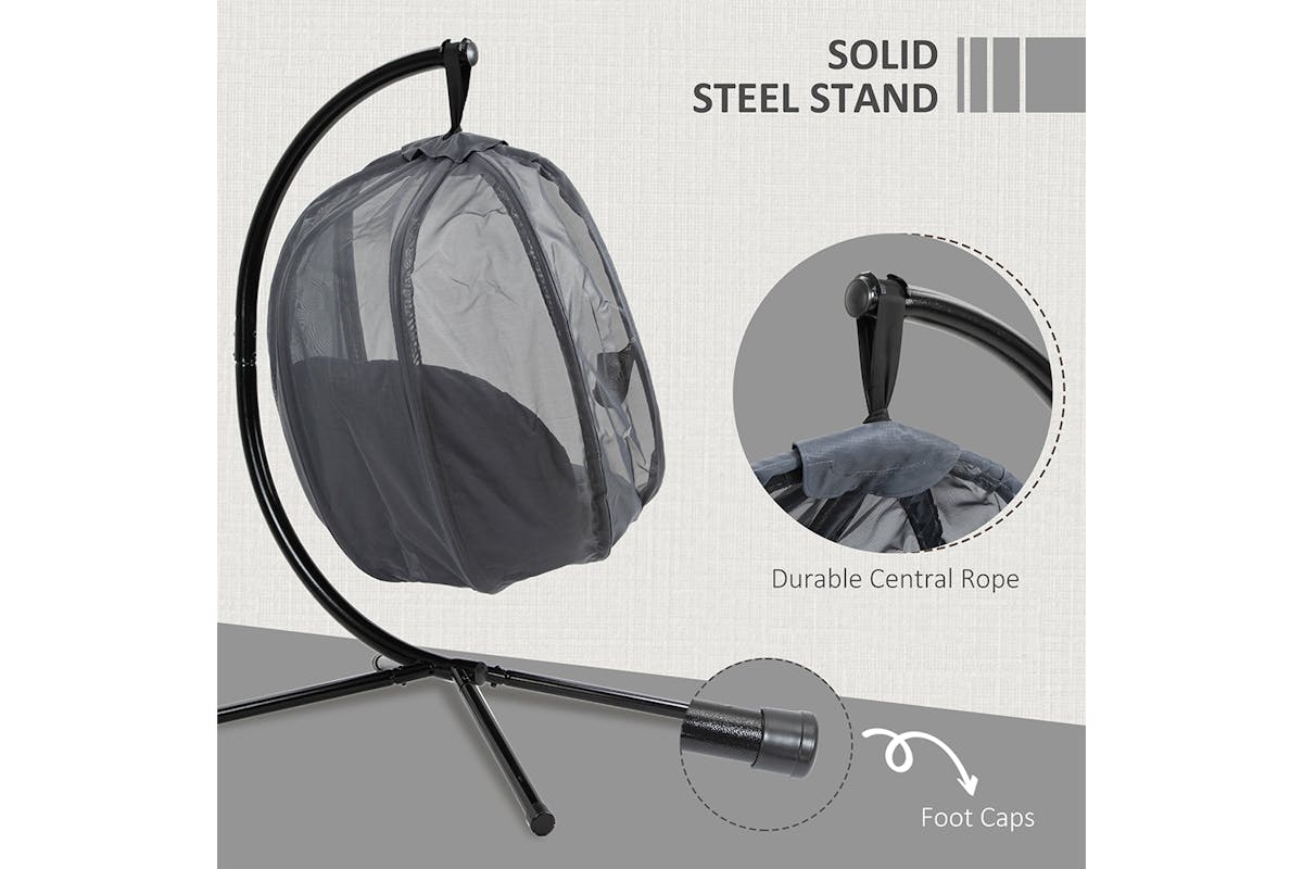Outsunny Hanging Egg Chair with Cushion | Black/Grey-6