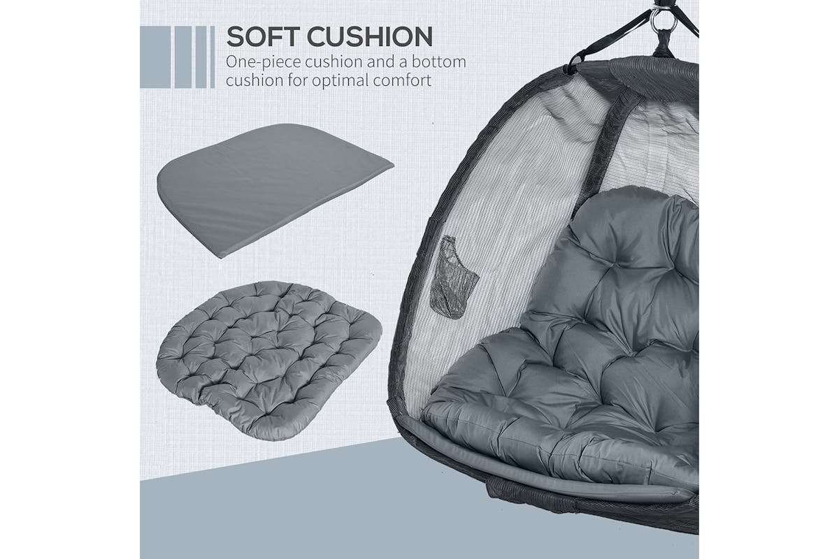 Outsunny 2 Seaters Hanging Egg Chair with Cushion | Black/Grey-4