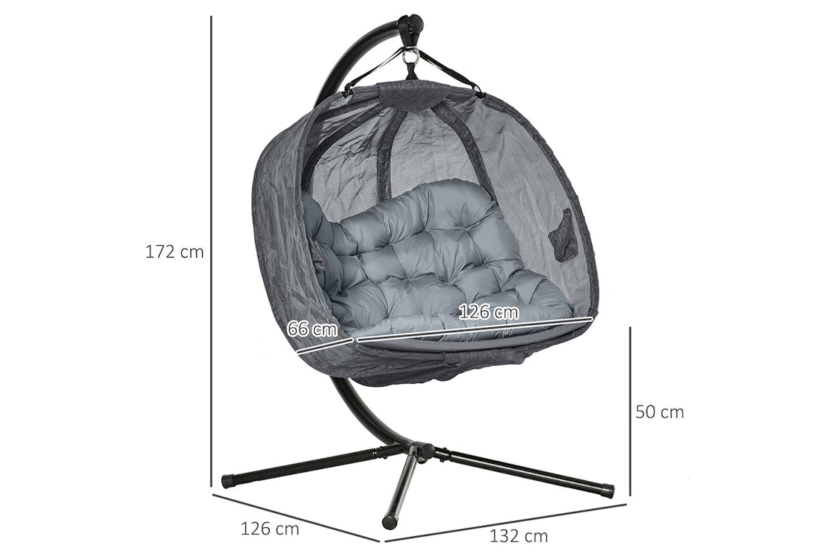 Outsunny 2 Seaters Hanging Egg Chair with Cushion | Black/Grey-5