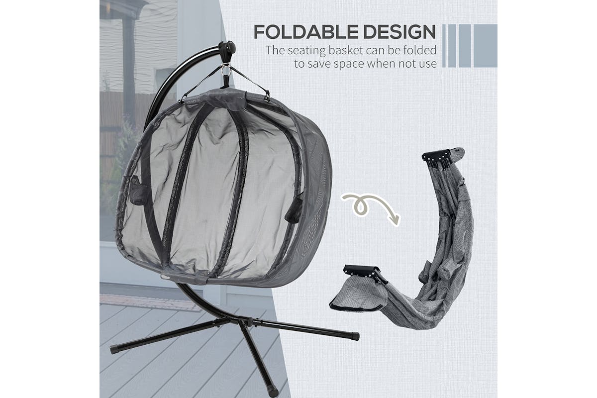 Outsunny 2 Seaters Hanging Egg Chair with Cushion | Black/Grey-6