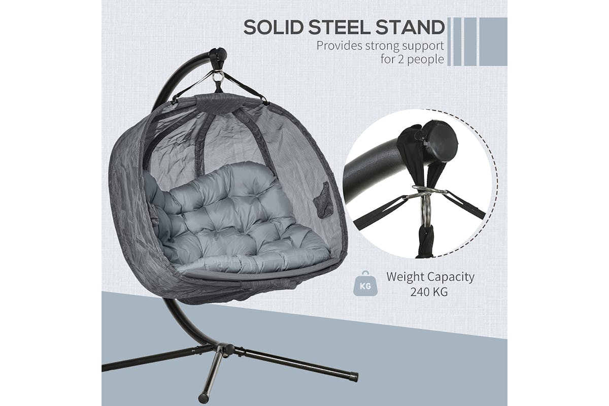 Outsunny 2 Seaters Hanging Egg Chair with Cushion | Black/Grey-7