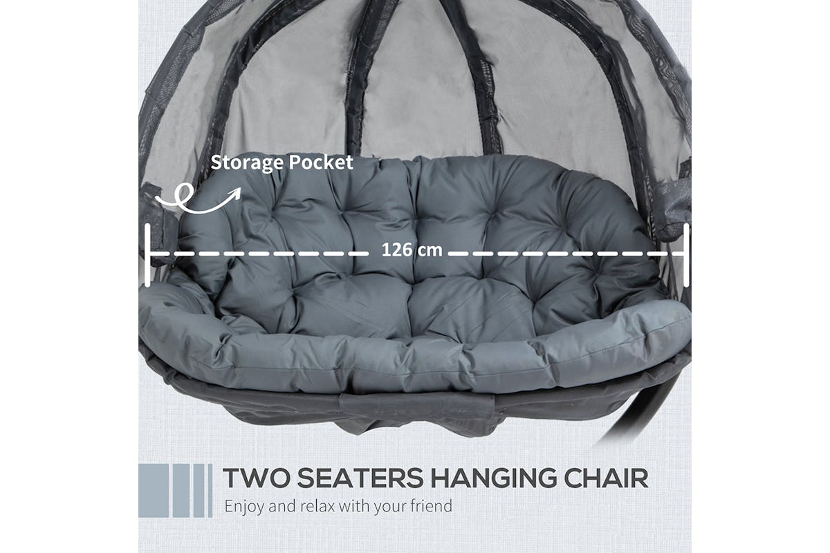 Outsunny 2 Seaters Hanging Egg Chair with Cushion | Black/Grey-8