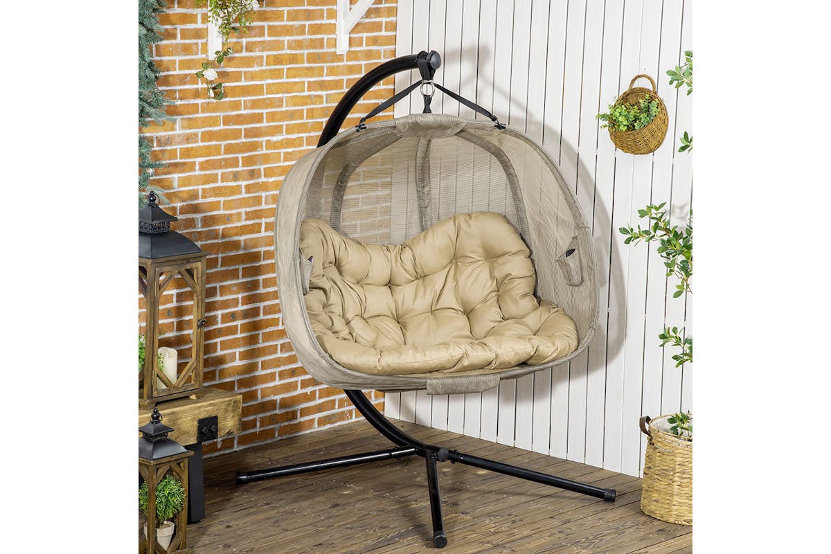 Outsunny 2 Seaters Hanging Egg Chair with Cushion | Multi-2