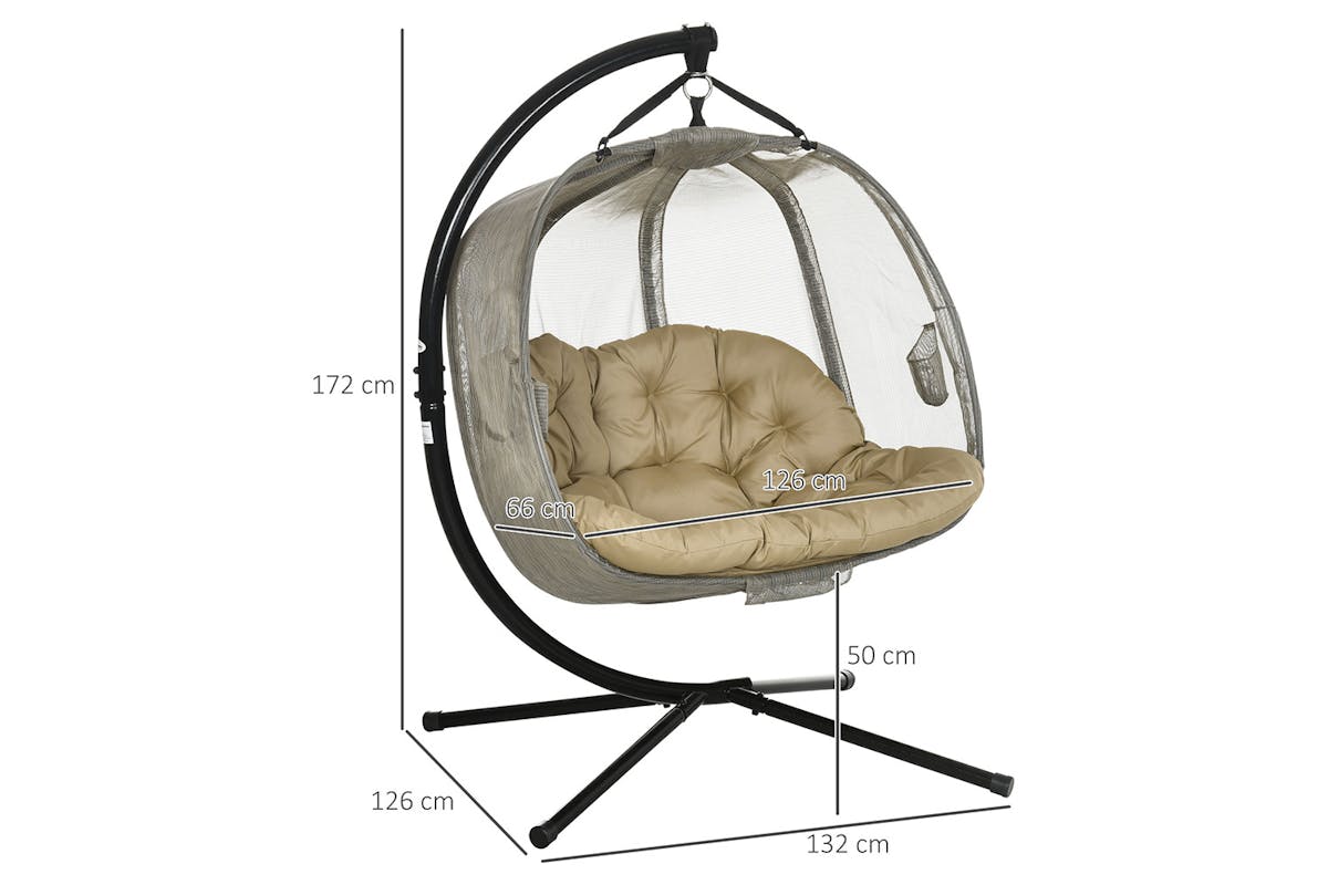 Outsunny 2 Seaters Hanging Egg Chair with Cushion | Multi-5