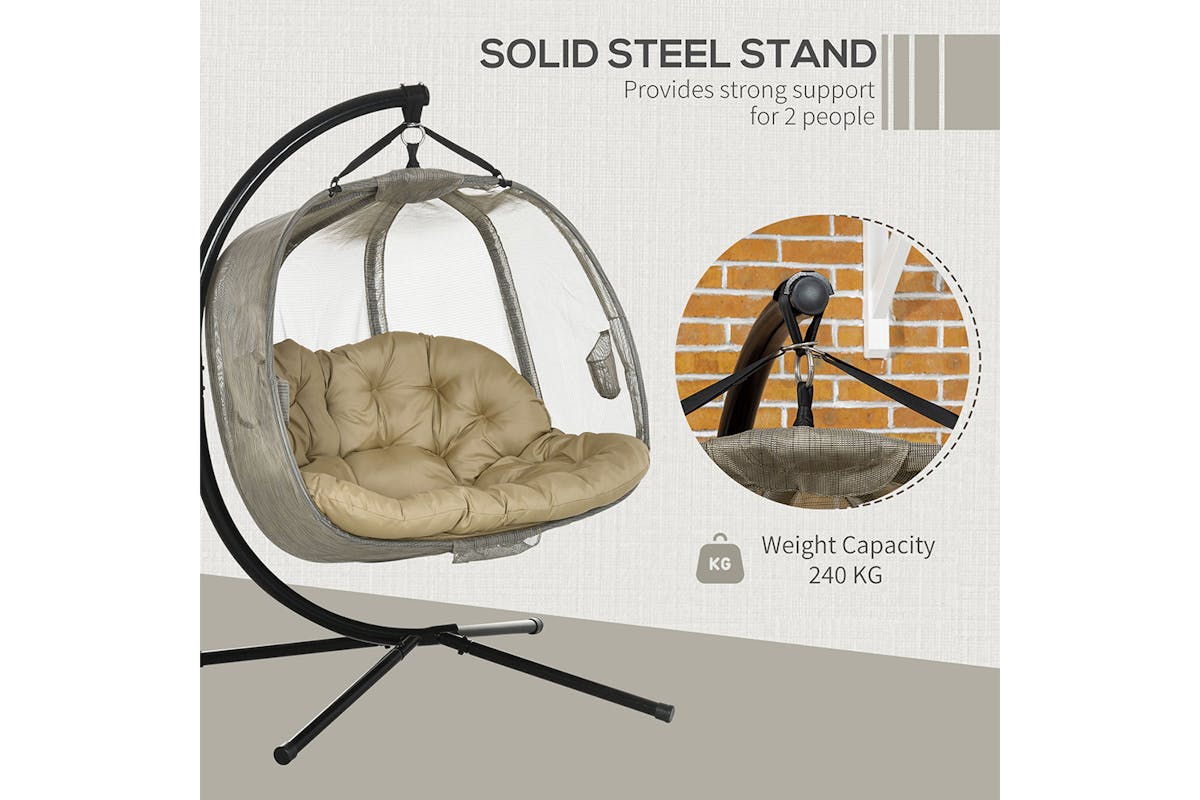 Outsunny 2 Seaters Hanging Egg Chair with Cushion | Multi-7