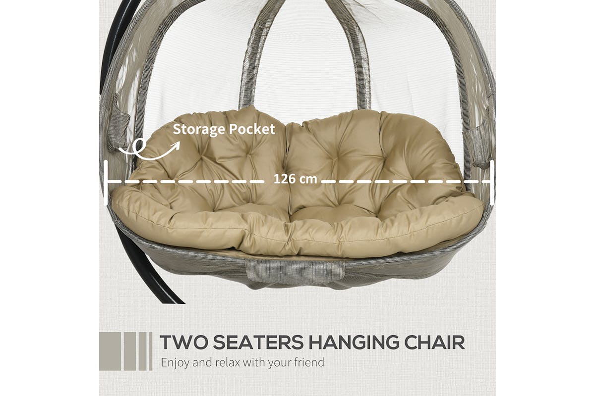 Outsunny 2 Seaters Hanging Egg Chair with Cushion | Multi-8