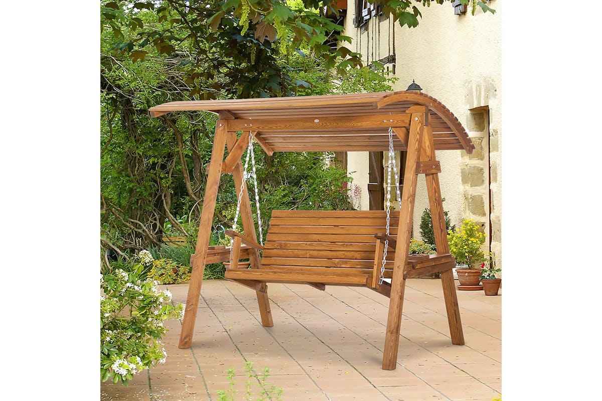 Outsunny 2 Seater Garden Swing Seat Swing Chair | Brown-2