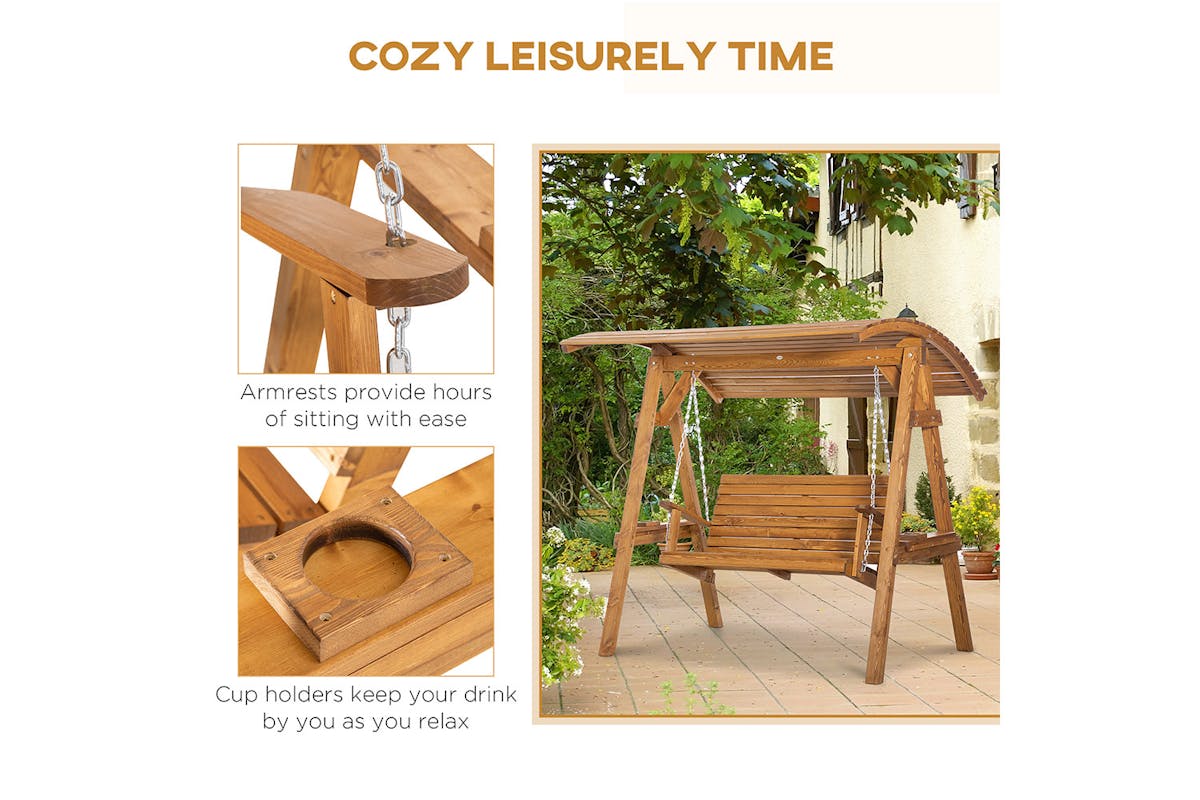 Outsunny 2 Seater Garden Swing Seat Swing Chair | Brown-4
