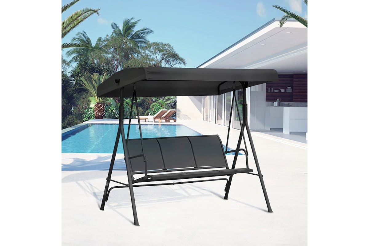 Outsunny 3 Seater Wing Chair with Canopy | Black-2