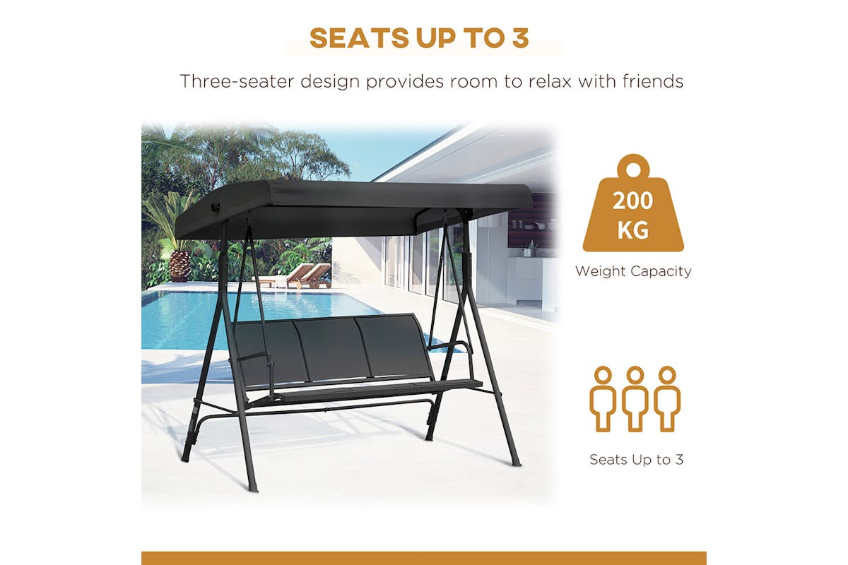 Outsunny 3 Seater Wing Chair with Canopy | Black-6