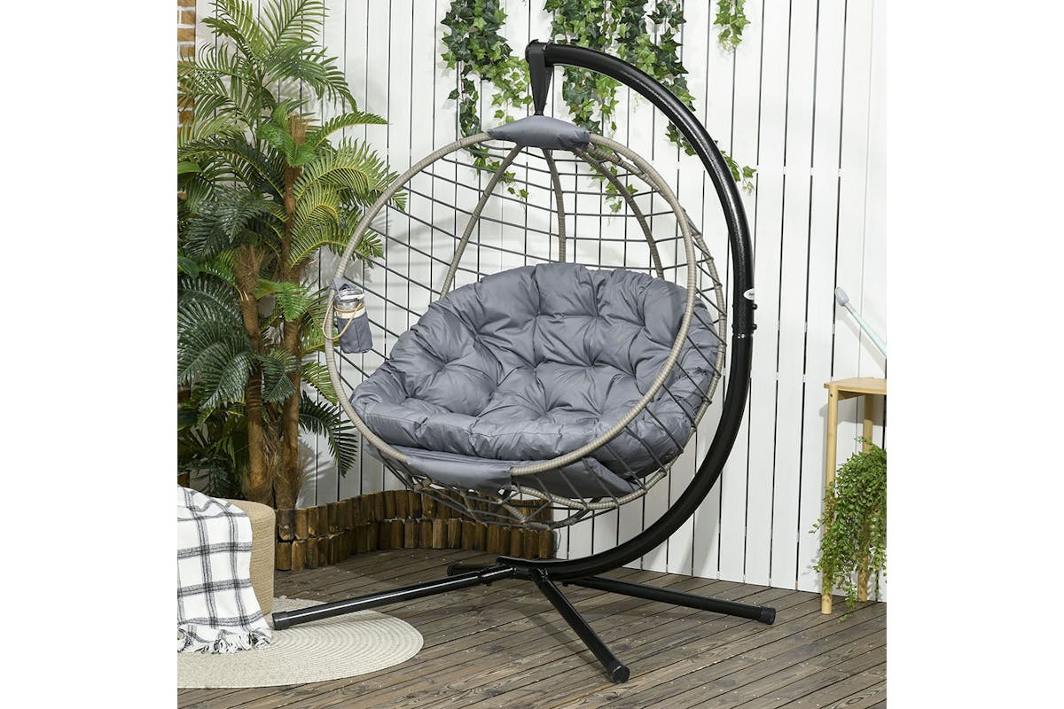 Outsunny PE Rattan Swing Chair with Cushion | Grey-2
