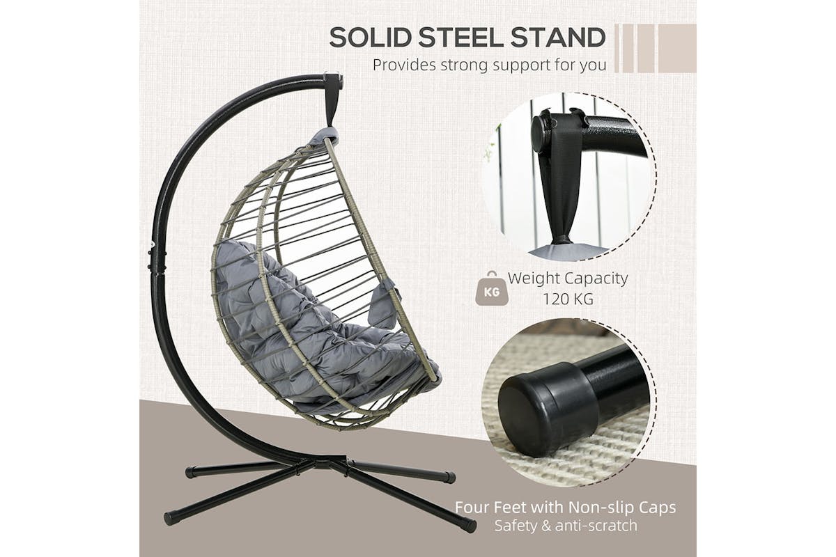 Outsunny PE Rattan Swing Chair with Cushion | Grey-3