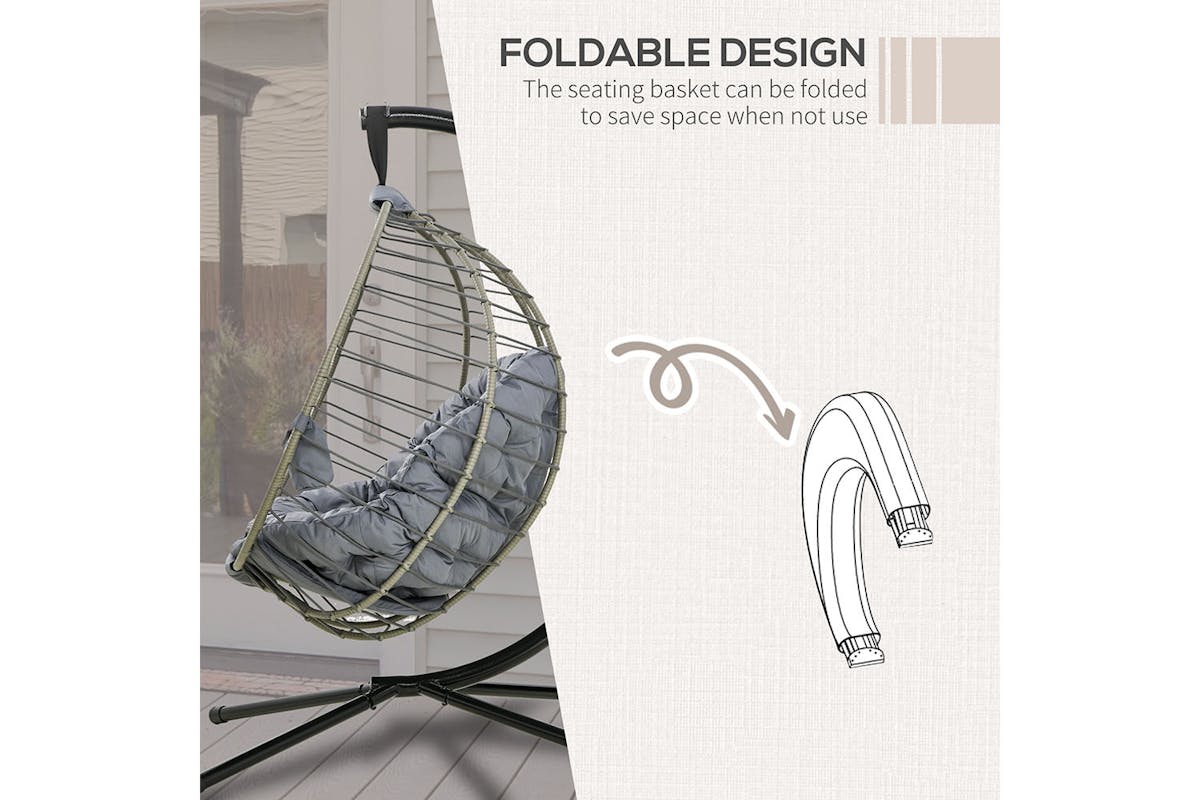 Outsunny PE Rattan Swing Chair with Cushion | Grey-4