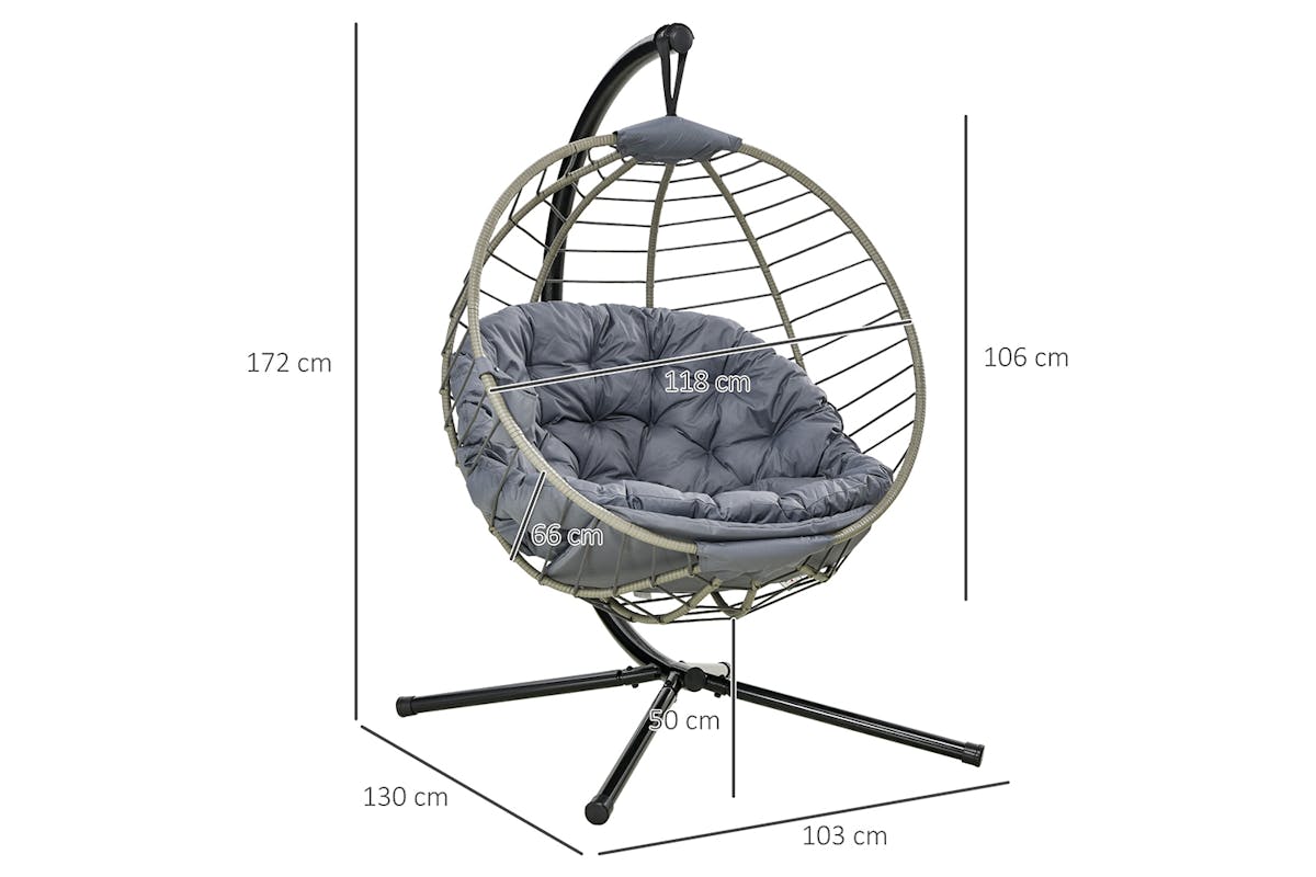 Outsunny PE Rattan Swing Chair with Cushion | Grey-5
