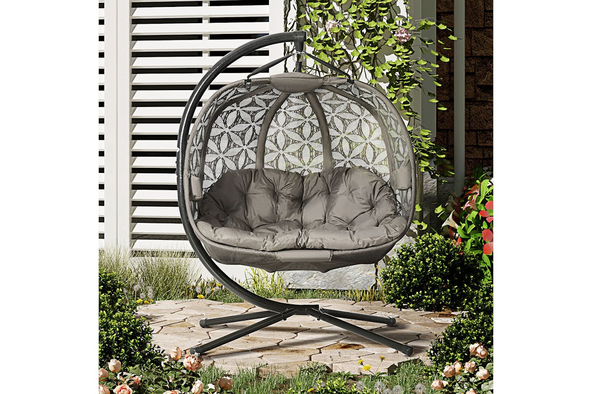 Outsunny Outdoor Double Hanging Chair | Sand Brown/Black-2
