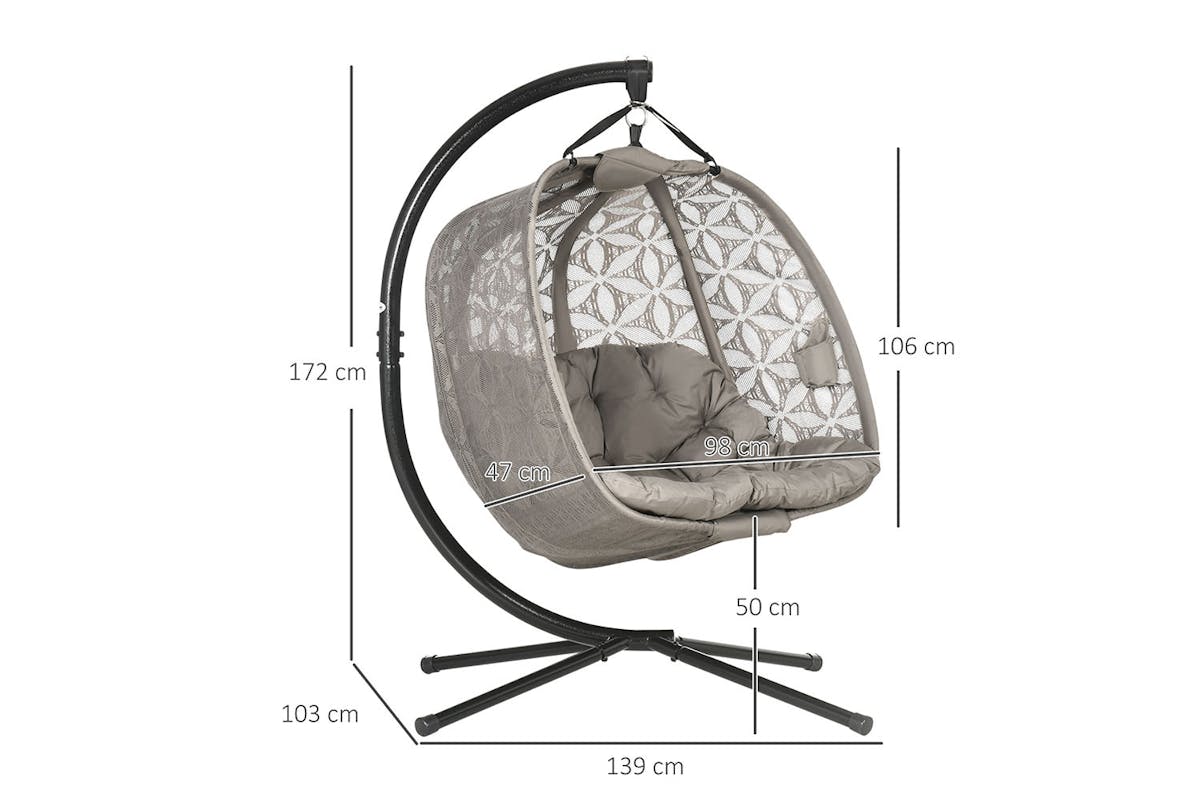 Outsunny Outdoor Double Hanging Chair | Sand Brown/Black-5