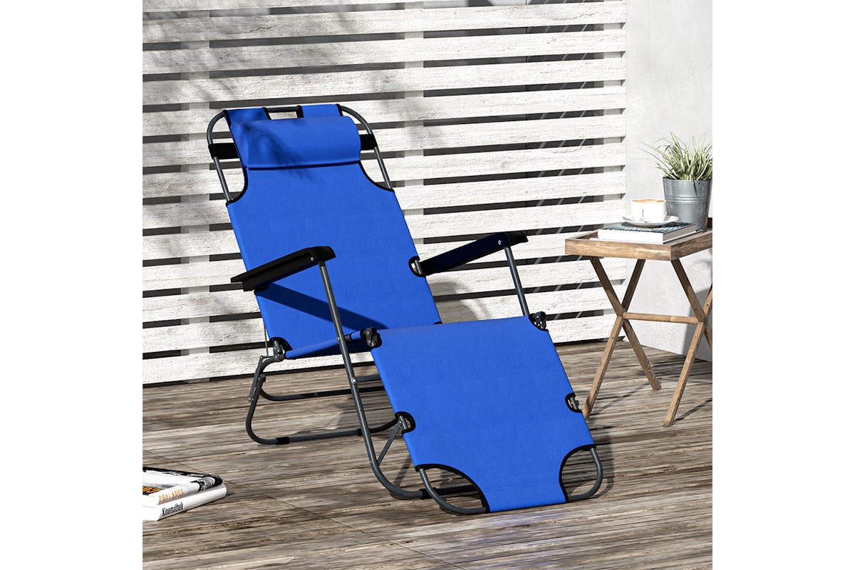 Outsunny Sun Lounger with Pillow | Blue-2