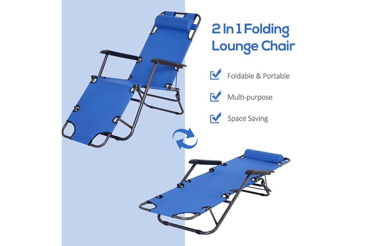 Outsunny Sun Lounger with Pillow | Blue-3