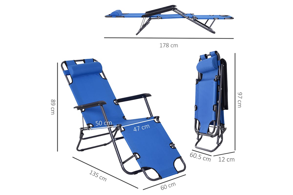 Outsunny Sun Lounger with Pillow | Blue-8