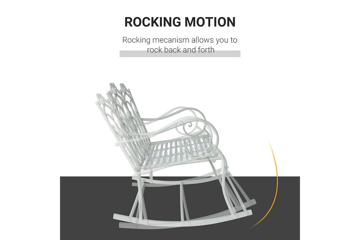 Outsunny 2-Seater Iron Rocking Chair | Milk White-3