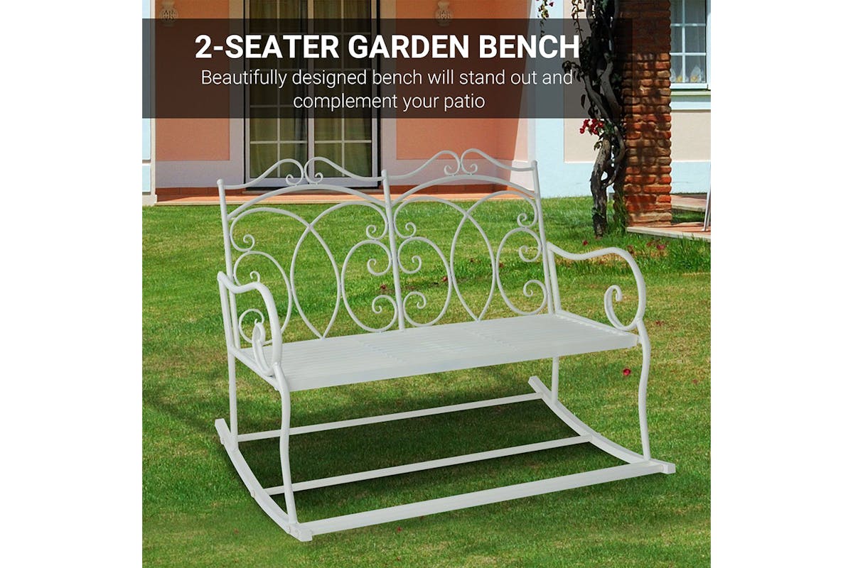 Outsunny 2-Seater Iron Rocking Chair | Milk White-4