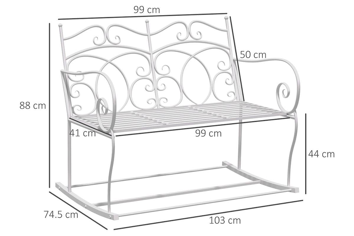 Outsunny 2-Seater Iron Rocking Chair | Milk White-8