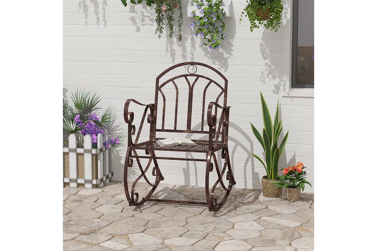 Outsunny Antique Wrought Metal Rocking Chair | Bronze-2