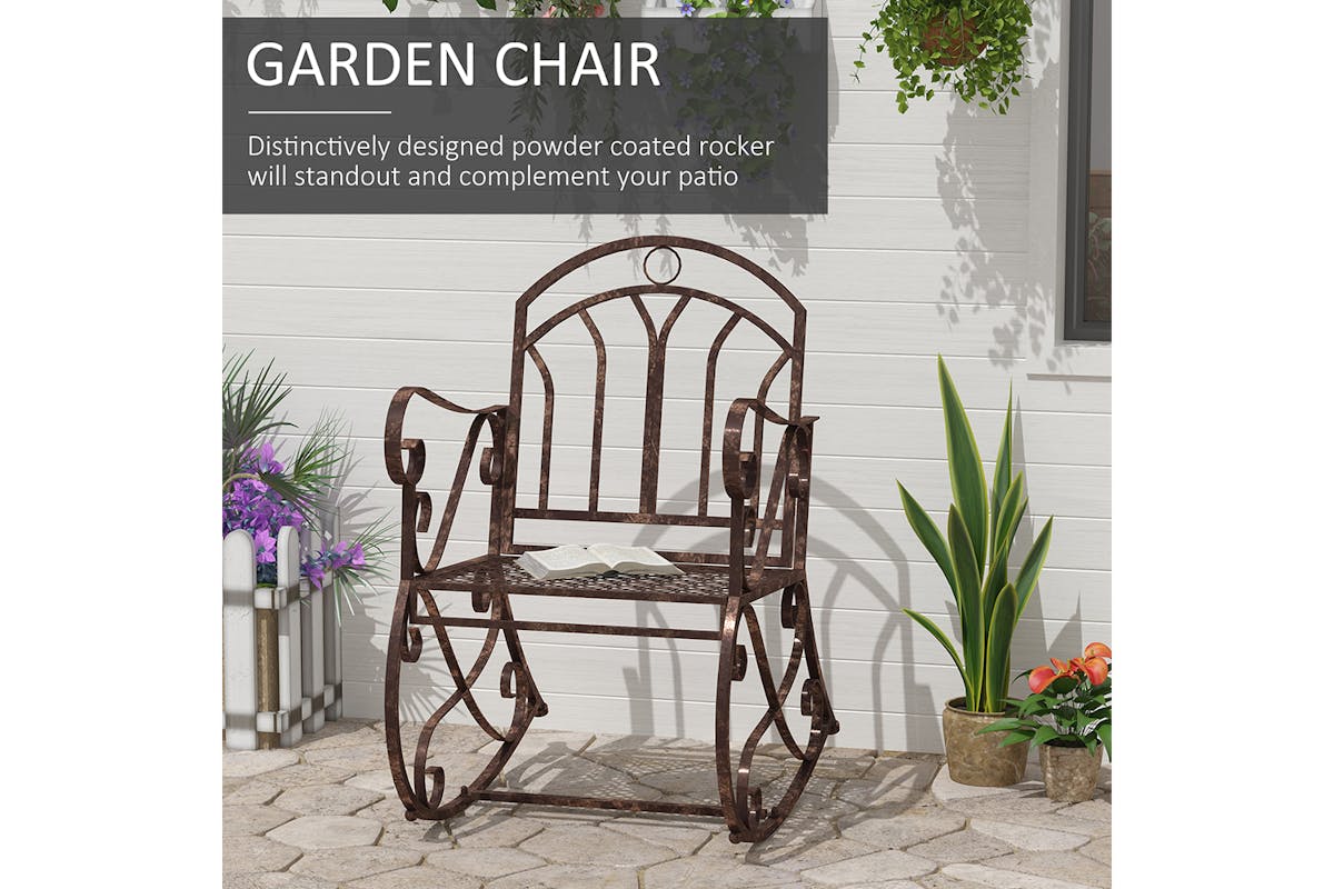 Outsunny Antique Wrought Metal Rocking Chair | Bronze-3