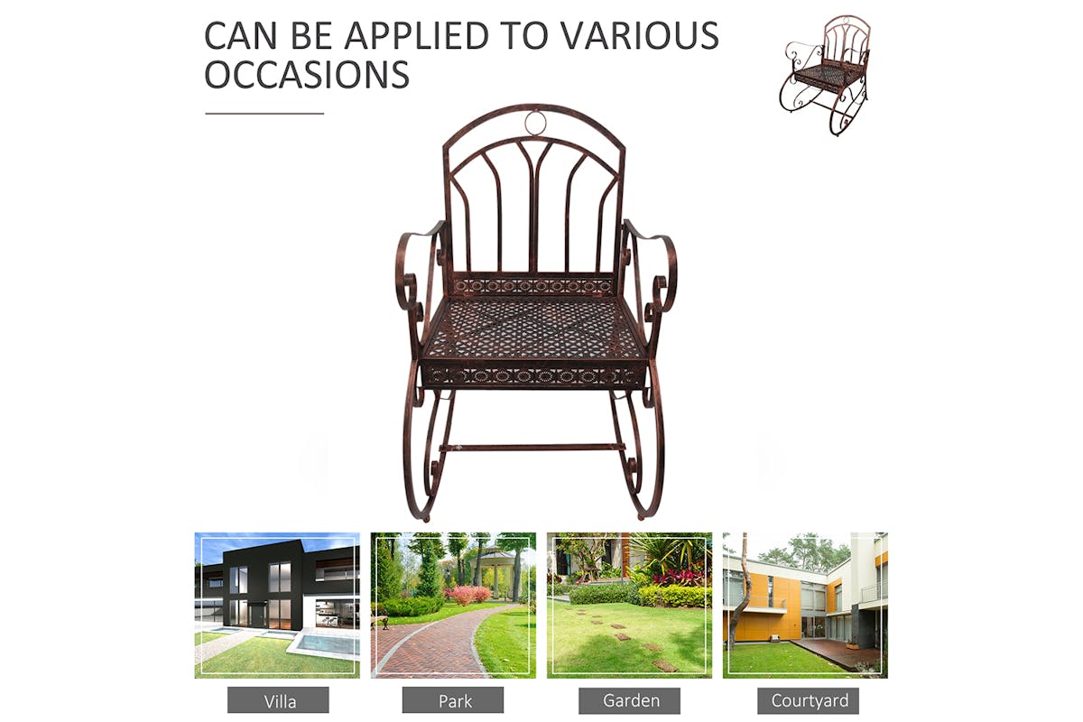 Outsunny Antique Wrought Metal Rocking Chair | Bronze-6