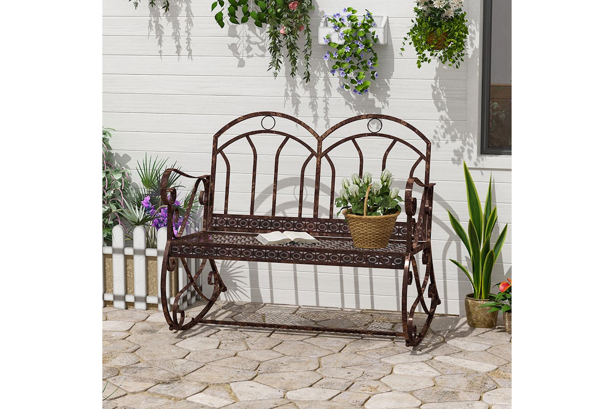 Outsunny Garden Metal Rocking Chair | Bronze Red-2