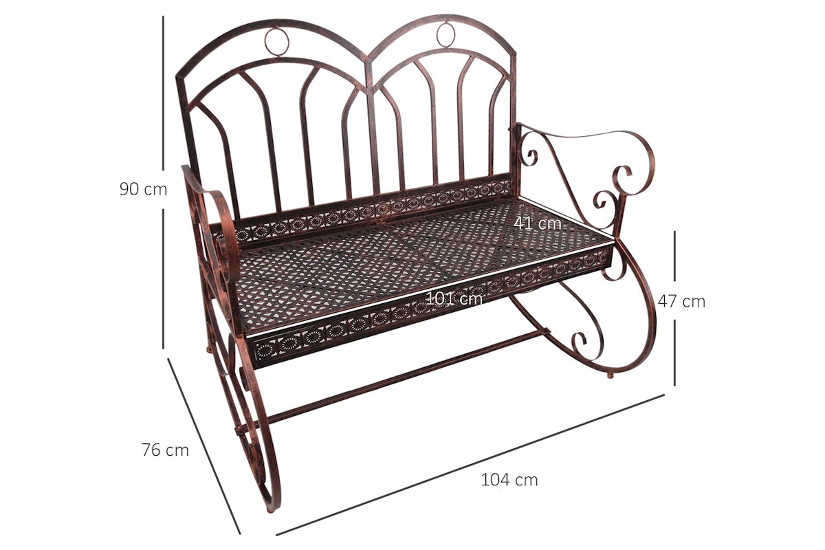 Outsunny Garden Metal Rocking Chair | Bronze Red-5