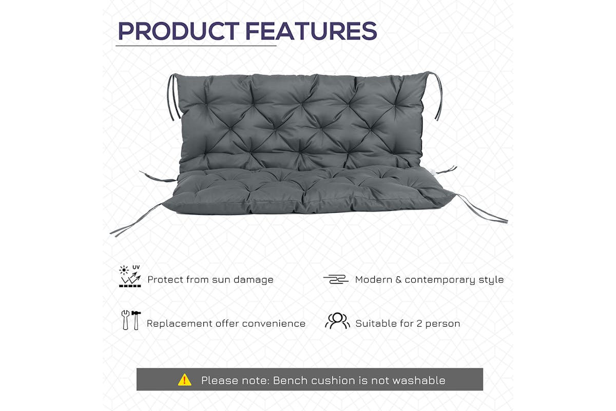 Outsunny 2 Seater Garden Bench Cushion | Dark Grey-4