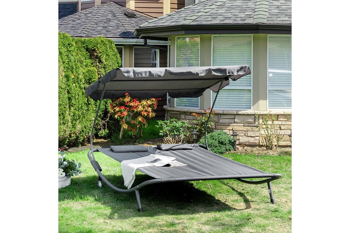 Outsunny Double Hammock Sun Lounger | Grey-2
