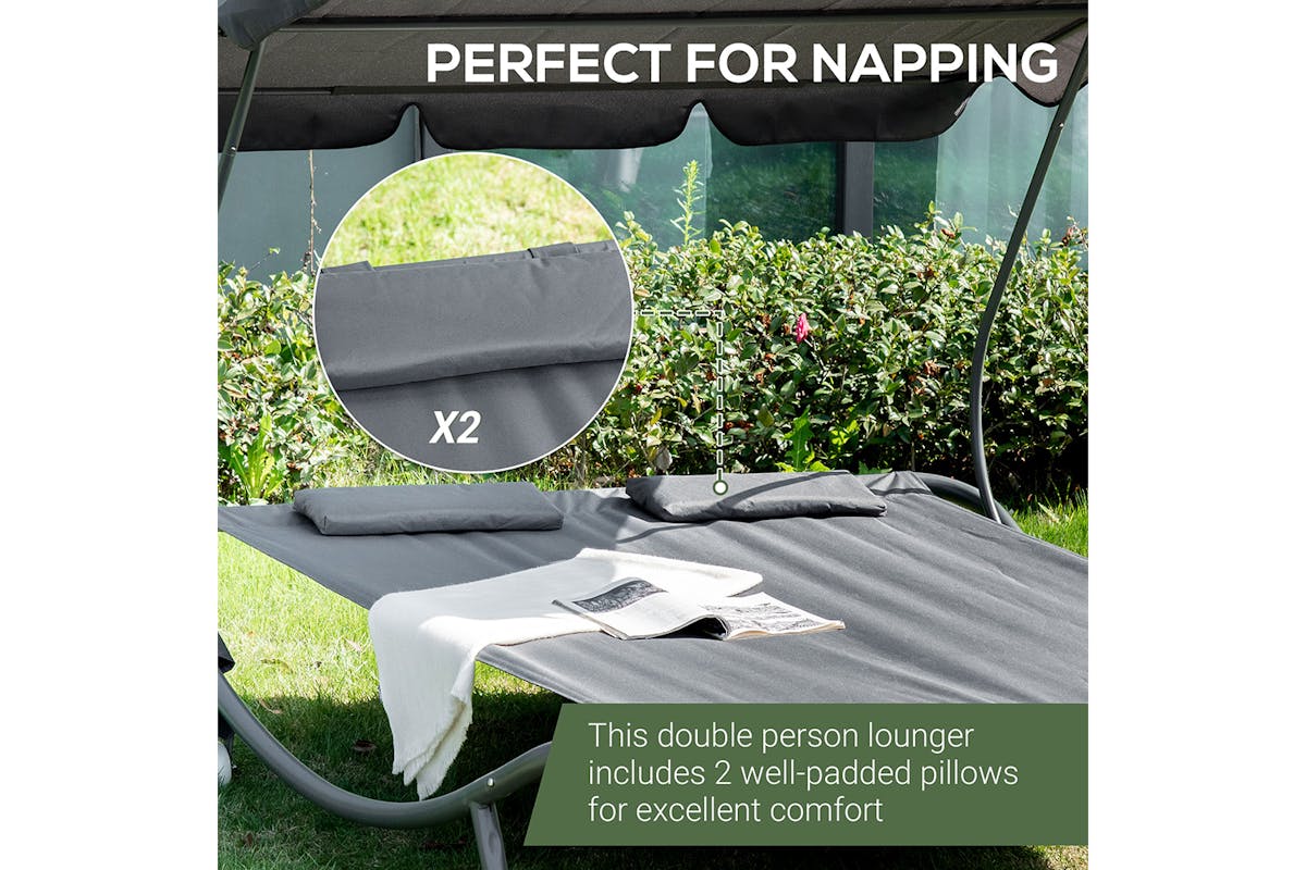 Outsunny Double Hammock Sun Lounger | Grey-4