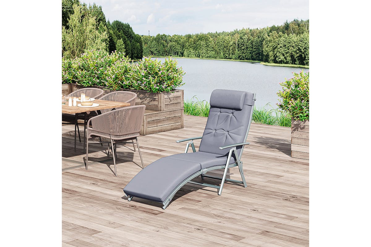 Outsunny Padded Sun Lounger with Pillow | Grey-2