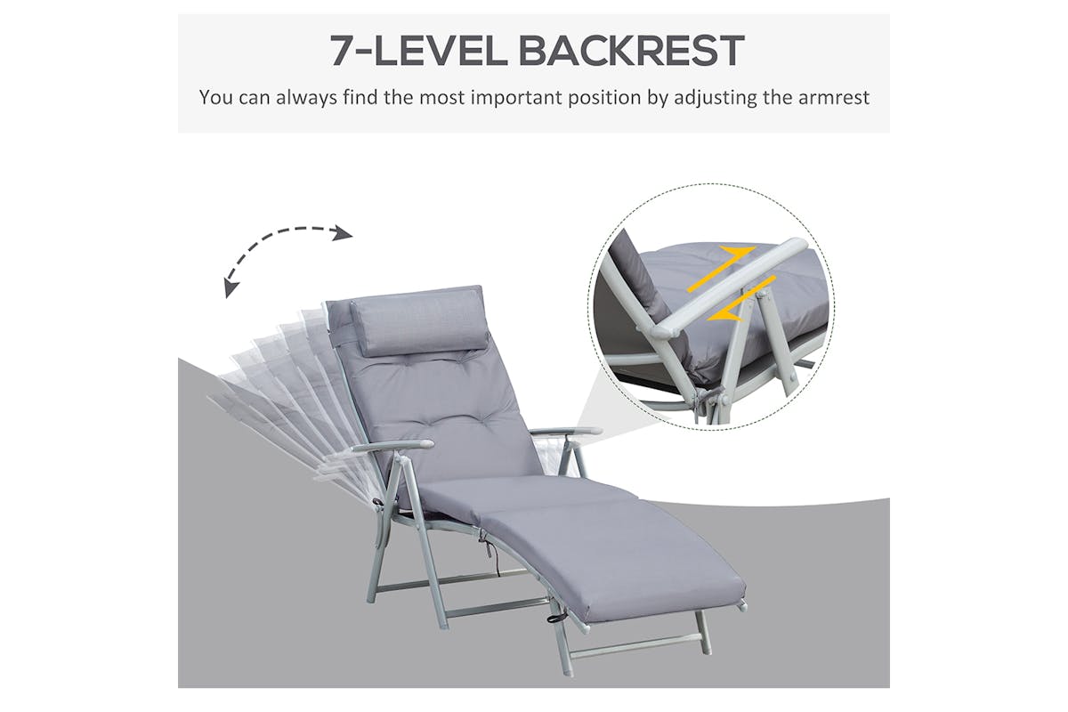 Outsunny Padded Sun Lounger with Pillow | Grey-3