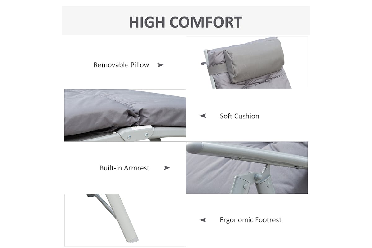 Outsunny Padded Sun Lounger with Pillow | Grey-4