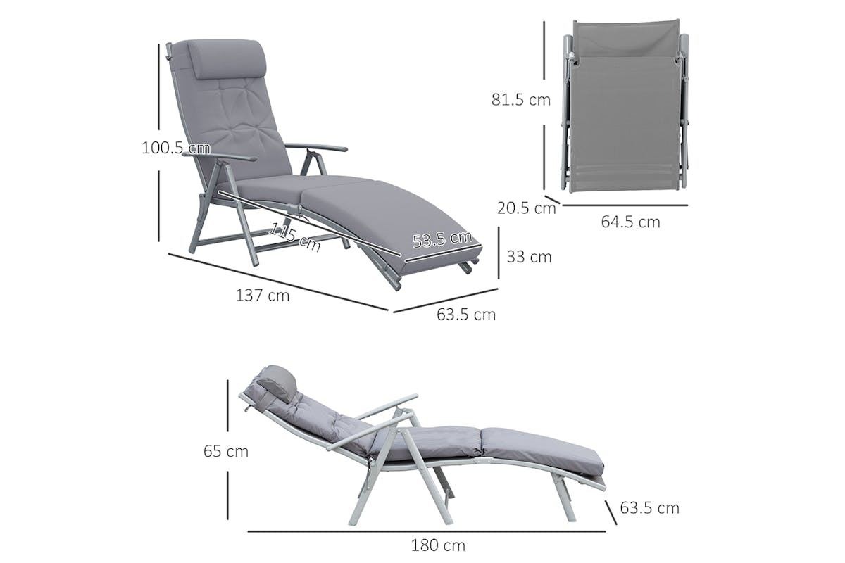 Outsunny Padded Sun Lounger with Pillow | Grey-8