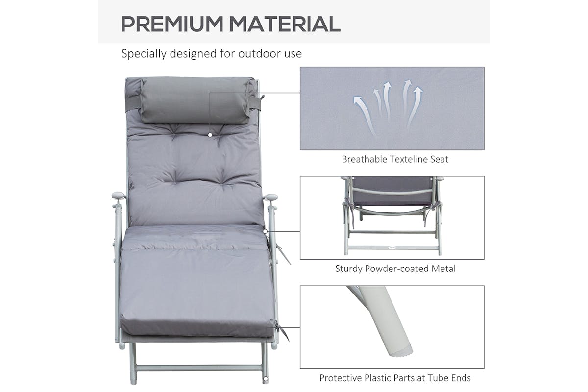 Outsunny Padded Sun Lounger with Pillow | Grey-6