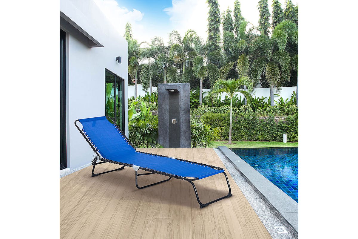 Outsunny Folding Sun Lounger | Black/Navy Blue-2