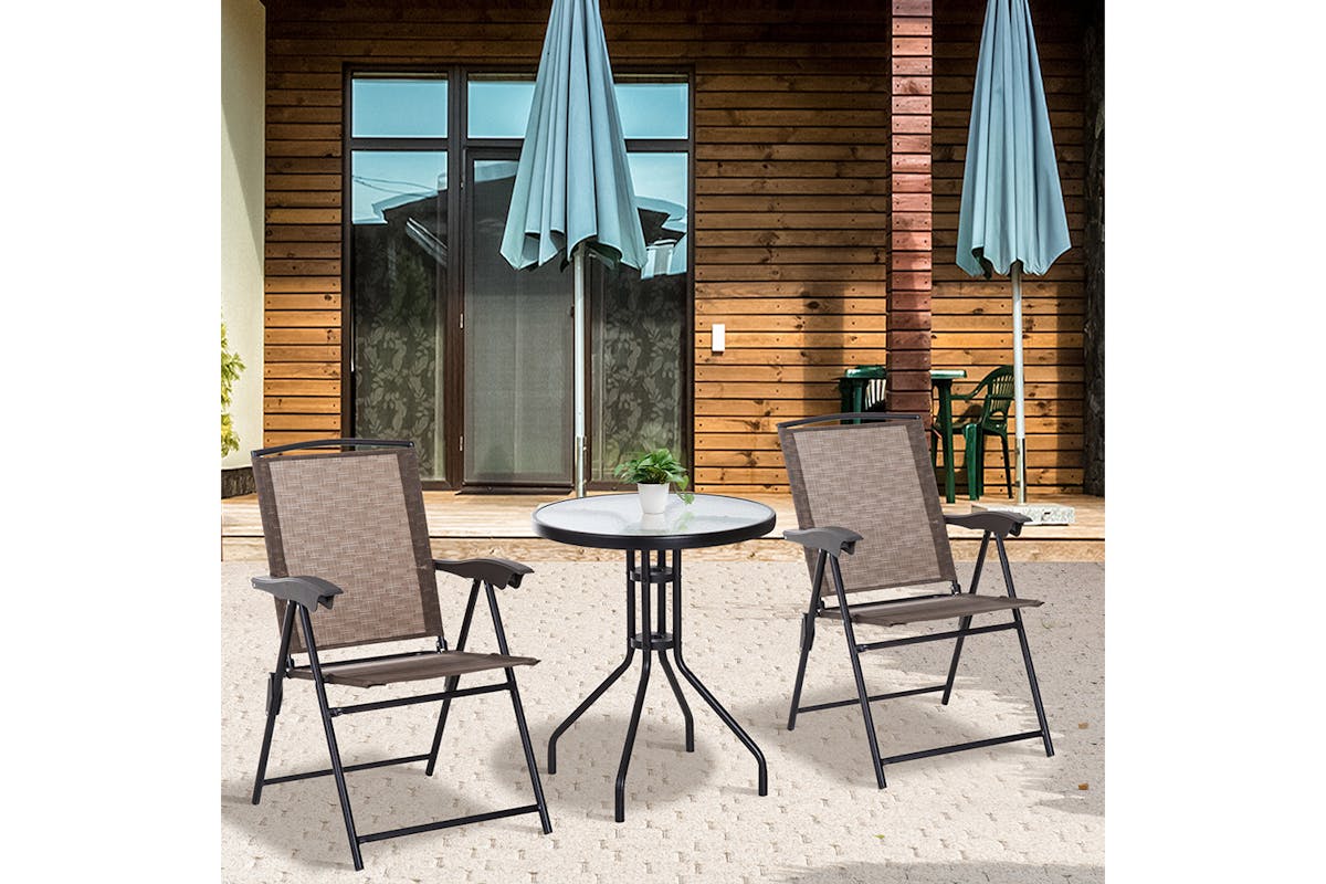 Outsunny Bistro Set with Foldable Chairs | Brown-2